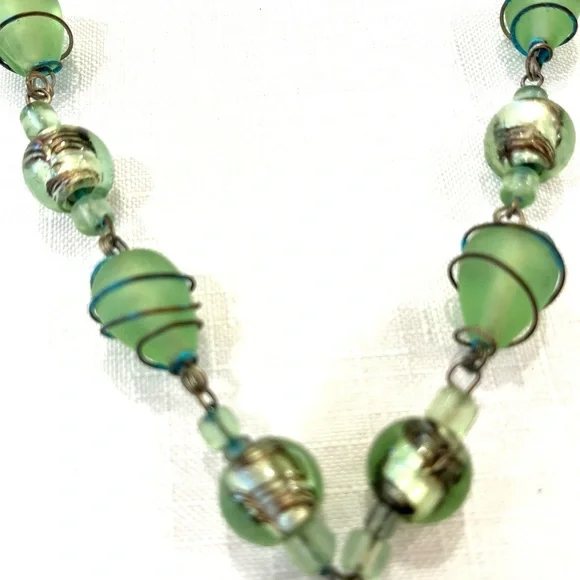 HOPE Handcrafted Glass Bead Necklace in a lovely shade of soft sea glass green - Picture 4 of 7